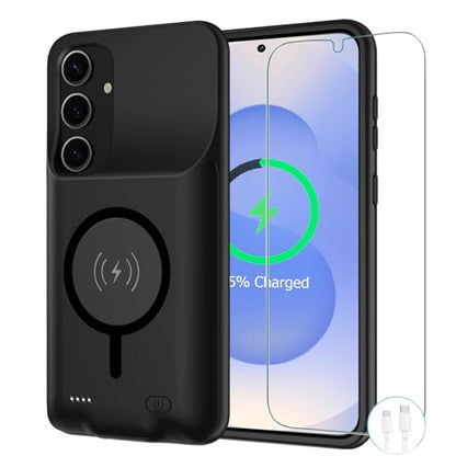Battery Case for Galaxy S25, [10000mAh] Slim Rechargeable Smart Extended Charging Case Compatible with Galaxy S25 (6.2 inch) Backup Power Battery Pack Charger Cover-Black - size: Galaxy S25