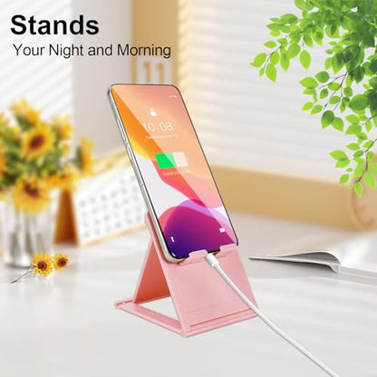 2 Pack Folding Cell Phone Stand - Adjustable Portable Foldable Desktop Phone Holder Compatible with iPhone 17 16 15 14 13 Pro Max Mini Smartphone Ps Portal Nintendo Switch 2 - Black & Pink