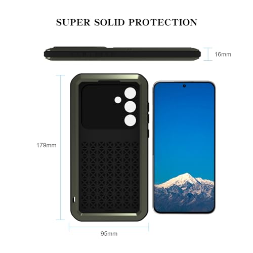 LOVE MEI Military Rugged Case for Samsung Galaxy S25 FE 5G, with Tempered Glass Screen Protector, Shockproof Dustproof Scratch Proof Hybrid Metal and Silicone Gel Heavy Duty Full Body Cover (Green) - color: Green