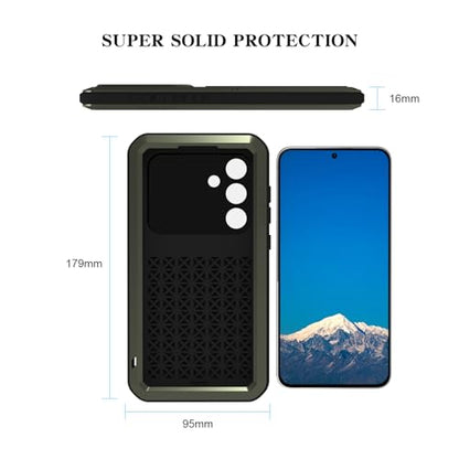 LOVE MEI Military Rugged Case for Samsung Galaxy S25 FE 5G, with Tempered Glass Screen Protector, Shockproof Dustproof Scratch Proof Hybrid Metal and Silicone Gel Heavy Duty Full Body Cover (Green) - color: Green