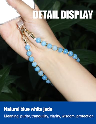Handmade Beaded Charm Cell Phone Camera Lanyard, Wrist Strap with Natural Gemstone Beads,Phone Chain String, Keychain Decor for Wallet (Blue White Jade) - style: Blue White Jade