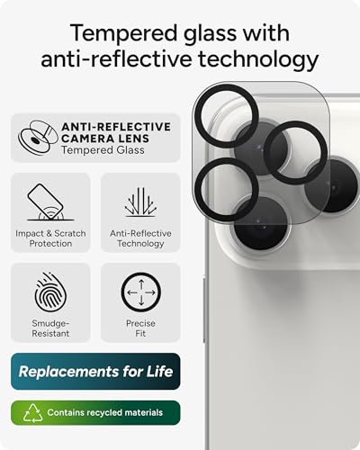 ZAGG Glass Elite iPhone Camera Lens Protector for iPhone 17 Pro Max / 17 Pro - Camera Frame, Maximum Impact & Scratch Protection, Anti-Reflective Technology, Smudge-Resistant, Precise Fit