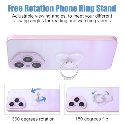 2 Pack Cell Phone Finger Ring Stand with Sparkly Diamond, Heart Clear Phone Grip, Transparent Adjustable Anti Drop Heart Shape Ring Holder 360° Rotation Finger Stand for Smartphones and Tablets