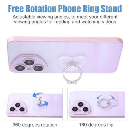 2 Pack Cell Phone Finger Ring Stand with Sparkly Diamond, Heart Clear Phone Grip, Transparent Adjustable Anti Drop Heart Shape Ring Holder 360° Rotation Finger Stand for Smartphones and Tablets