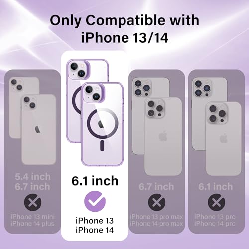 Supdeal Magnetic Clear Case for iPhone 13/14, [Compatible with MagSafe] [Non Slip Bumper & Not Yellowing] Military Grade Shockproof Transparent Silicone Phone Cover, 6.1", Purple - color: Purple, size: iPhone 13/14