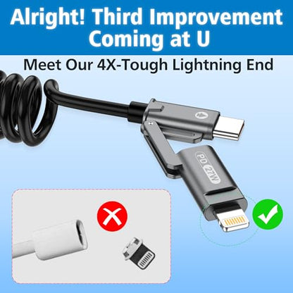 AGVEE 5ft 4-in-1 Coiled Multi Charging Charger Data Transfer Cable - color: Black, size: 5ft