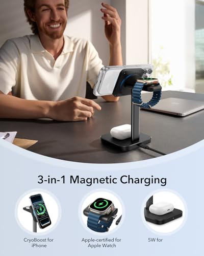 ESR 3 in 1 MagSafe Charger Stand with CryoBoost, Wireless Charging Stand - color: Black