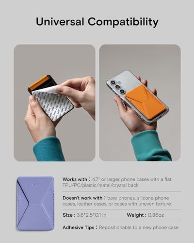 MOFT Phone Stand, Adhesive Card Holder Fits 2-3 Cards, Slim & Portable Leather Phone Wallet, 2 Viewing Angles, RFID Blocking, Compatible with iPhone, Galaxy and Most Smartphones - Lavender - color: Lavender