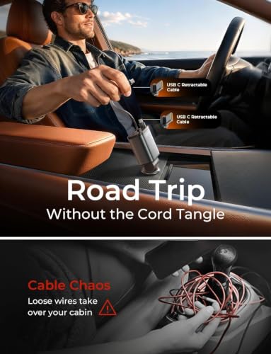 LISEN Retractable Car Charger USB C Fast Charge for iPhone 18 17 Pro Max - color: Grey