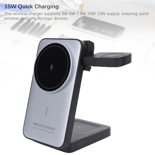 Wireless Charging Station, 3 in 1 Foldable Magnetic Fast Charger Stand for Phone Watch Earbuds, Portable 15W Charging Dock for Travel Office Home Desktop