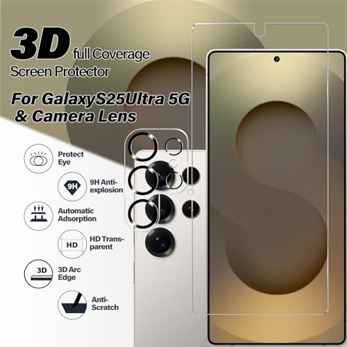 BIGFACE Galaxy S25 Ultra Tempered Glass Screen Protector + Camera Lens Protector [2 + 2 Pack][Case Friendly][Anti-Scratch][Ultrasonic Fingerprint Unlock]HD Protective Film for Samsung Galaxy S25 Ultra - size: Galaxy s25 Ultra(6.9")
