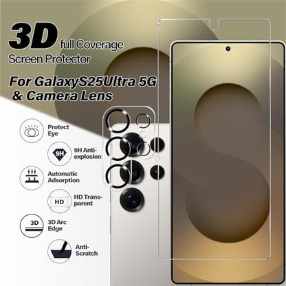 BIGFACE Galaxy S25 Ultra Tempered Glass Screen Protector + Camera Lens Protector [2 + 2 Pack][Case Friendly][Anti-Scratch][Ultrasonic Fingerprint Unlock]HD Protective Film for Samsung Galaxy S25 Ultra - size: Galaxy s25 Ultra(6.9")