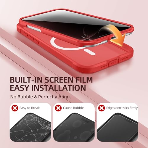BERFY for iPhone 16 Pro Max Case, Compatible with MagSafe, Built-in Privacy Screen Protector, Camera Protection, Shockproof Full Body Phone Case 6.9", Translucent Red