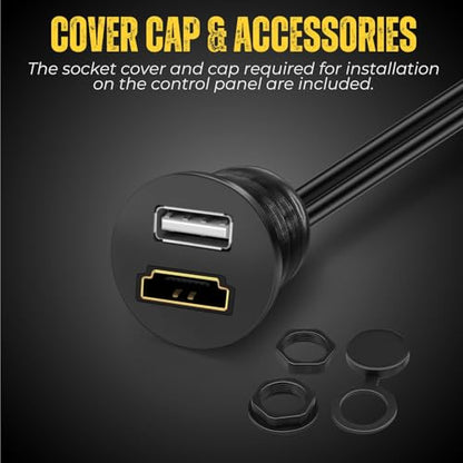 TNP USB HDMI Flush Mount Cable, Dash Panel Mount Extension for Car, 3 ft - size: 3 ft