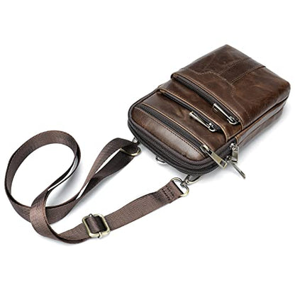 Cell Phone Shoulder Bag Leather Men, Waterproof Phone Waist Bag Messenger Bag Crossbody Purse with Belt Loop Wallet Case - color: Oil Coffee
