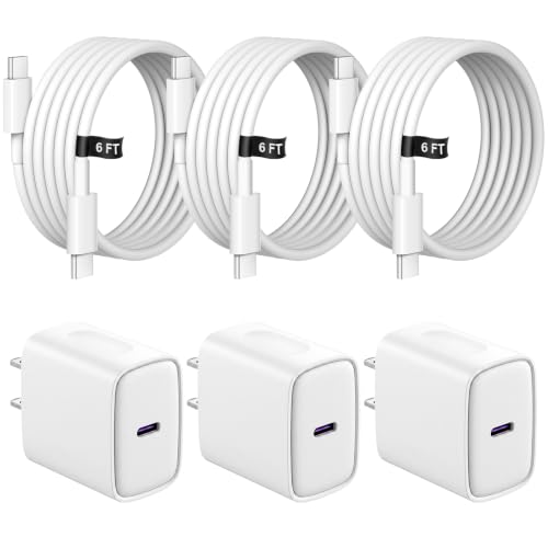 iPhone 17 16 15 Charger Fast Charging 3 Pack USB C Charger Block - color: White, size: 6FT