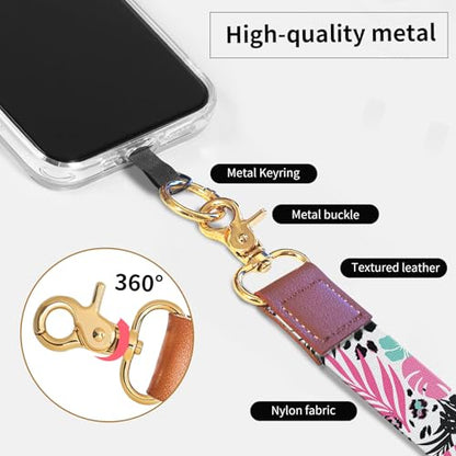 Phone Lanyard Crossbody Wrist Strap, Cute Cell Phone Lanyards for around the Neck Wristlet Wrist Strap - color: Boho Leopard Leaf