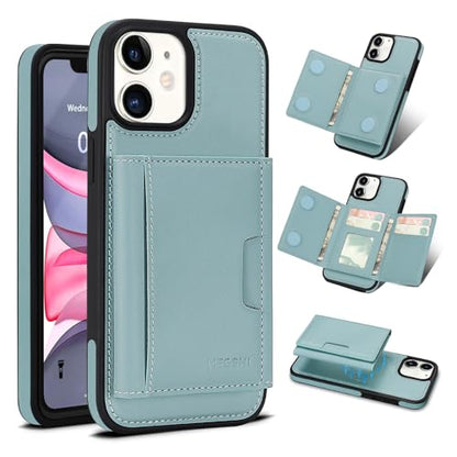 for iPhone 12 Wallet Case, 2-in-1 Detachable Phone Case, Card Holder RFID Blocking, Fashionable Faux Leather Card Slot & Folding Design (Blue 6.1'') - color: Blue, size: iPhone 12/12pro