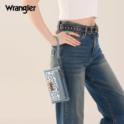 Montana West X Wrangler Woman Wallet Large Women's Wallets, Card Cases & Money Organizers Double Zipper Western Clutch Wallet and Rfid Lining - color: Jean