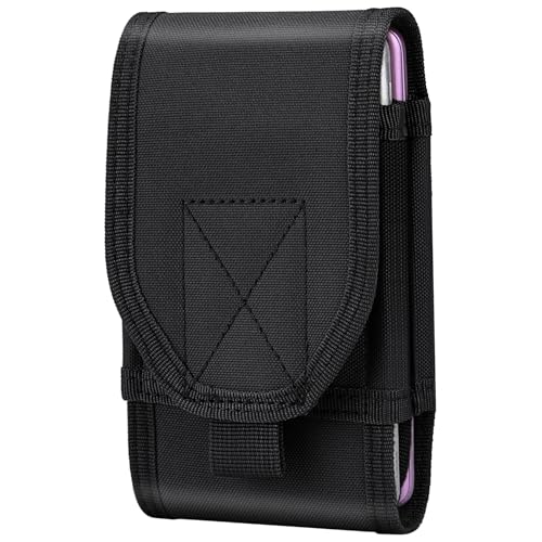 Double Capacity Phone Holster Tactical MOLLE Pouch Compact Waist Belt Bag for iPhone 13 Pro Max/XS Max, Size Large - color: Black