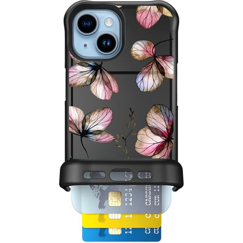 Scooch® for iPhone 15 Case with Card Holder, Wingmate Wallet Case with Hidden Card Slot and RFID Protection, Holds 3 to 4 Cards, 10-Foot Drop Protection, Dried Flowers | Hidden Card Holder for 3-4 Cards, RFID Protection, 10-foot Drop Protection - color: D