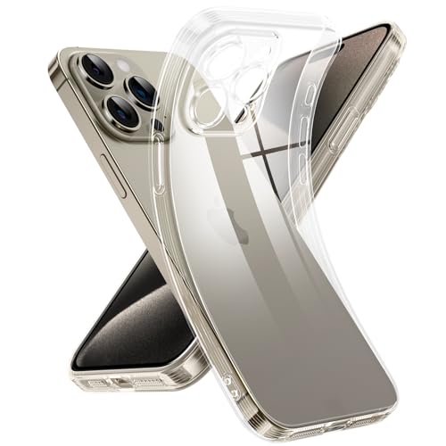 Supdeal Crystal Clear Case for iPhone 15 Pro Max, [Not Yellowing] [Camera Protection] [Military Grade Drop Tested] Transparent Shockproof Protective Soft Silicone Slim Cover, 6.7 inch, Transparent - color: Transparent, size: iPhone 15 Pro Max