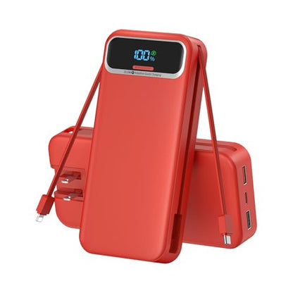 Nusyddy Portable Charger 20000mAh Fast Charging w/Built-in Wall Plug Red - color: Crimson