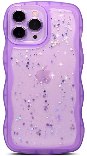 Qokey for iPhone 11 Pro Case 5.8" Curly Wave Edge Design Transparent Bling Glitter Star Shiny Cute Clear Transparent Full Protection Soft TPU Shockproof Phone Cover for Women Girls,Purple - color: Purple, size: for iPhone 11 Pro