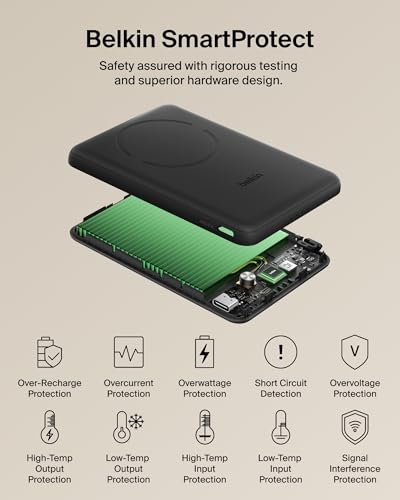 Belkin 5K 7.5W Ultra Slim Portable Power Bank, Supports MagSafe Accessories - color: Black