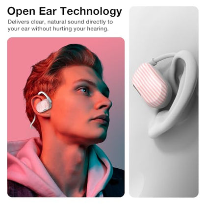 Purity Air Open Ear Headphones - True Air Conduction Wireless Bluetooth Open Ear Earbuds with Dual Mic for iPhone/Android - Secured Long Wearing Comfort, Sports Sweat Resistant (Pink Stripes) - color: Pink Stripes