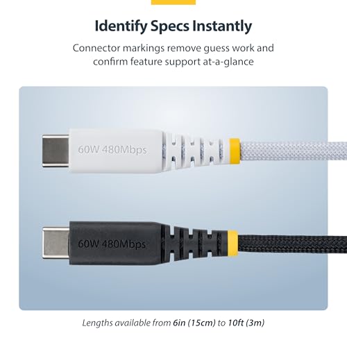 StarTech 3ft/91cm USB-C to USB-C Braided Charging Cable, White (USB2CC3FNCB - color: White, size: 3 ft, style: 1 pk