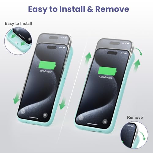 Feob Battery Case for iPhone 15 Pro, [2026 Upgraded] 7500mAh Slim Portable Smart Charging Case Rechargeable Protective Extended Charging Cover for iPhone 15 Pro-Green - color: Green