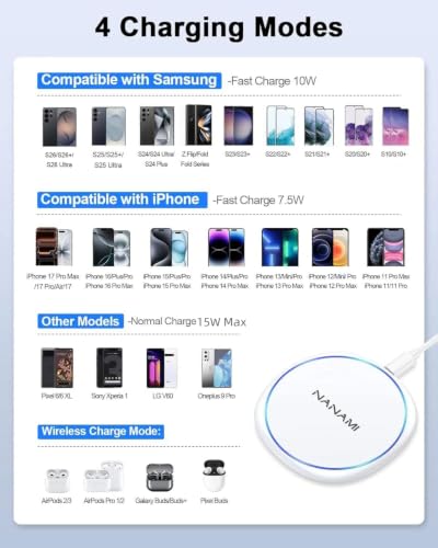 NANAMI 10W Max Wireless Charger Pad for iPhone, Samsung and Other Devices - color: White