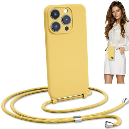 Crossbody Lanyard Strap Case for iPhone 14 Pro Max, Neck Cross Body, Adjustable Holder Removable, Drop Protection Shockproof, Hands-Free Silicone Case 6.7 inch, 150 cm Strap, iP14PM - Yellow - color: Yellow