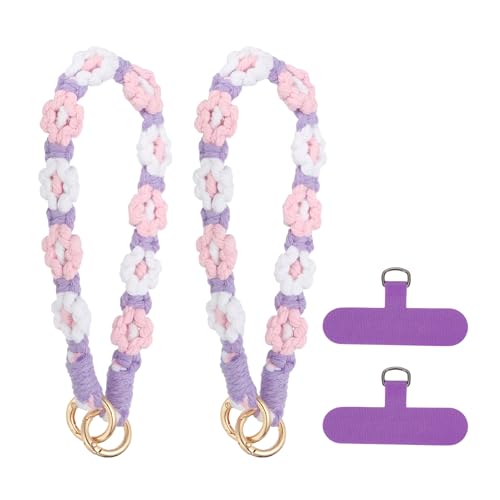 uxcell Phone Wrist Strap, Braided Flower Cell Phone Lanyard Charm, Wristlet Strap with Tether Tab - color: Pink/White/Purple
