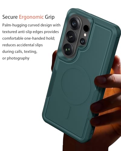 Heavy Duty Magnetic Case for Samsung Galaxy S25 Ultra, Military Grade Dual Layer Shockproof, Compatible with MagSafe, Matte Finish Protection Cover - color: Green, size: Galaxy S25 Ultra 6.9 Inch