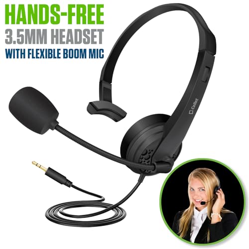 Cellet Wired Hands Free Headphones with 3.5mm Jack, Compatible to Computer Cellphone Headphone PC Skype Webinar Smart Phone Call Center Use Hands Free for delivery man Truck Driver