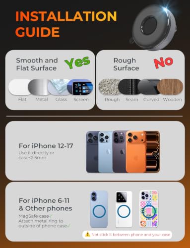 2-in-1 Detachable MagSafe Car Mount, Magnetic Phone Holder for Car