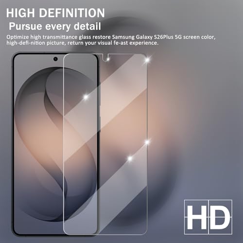 Galaxy S26 Plus Screen Protector + Camera Lens Protector, [2 +2 Pack] [Ultrasonic Fingerprint Unlock] Full Coverage Tempered Glass Screen Protector For Samsung Galaxy S26 Plus / S26+ - size: Galaxy S26 Plus