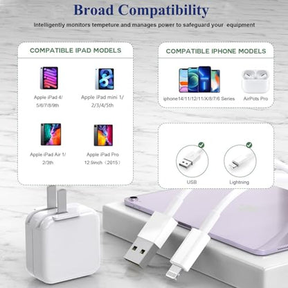 2Pack iPad Charger, 10FT Fast Charger iPad Cord with 12W USB Wall Charger - size: 2Pack 10FT