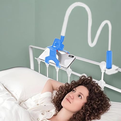 Gooseneck Bed Phone Holder,Flexible Long Arm Phone Mount for Desk,Clip Bracket Clamp Stand(Blue)