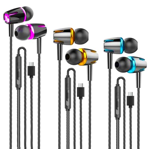 3 Pack USB C Wired Headphones for iPhone 17/16/15 Pro Max
