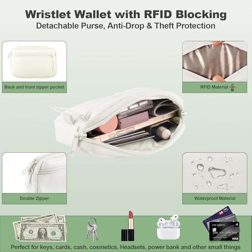 YFWE Clip and Go Strap for Phone with Wallet Crossbody, Adjustable Phone Lanyard with Detachable RFID Wristlet Wallet, Pattern Strap, Cream (M) - color: Cream-pattern Strap, size: Medium