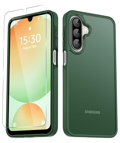 YENAPOON for Samsung Galaxy A17 5G Case, Matte Phone Case, Dark Green | with 1 Screen Protector, Frosted Translucent Back, Slim Shockproof Protective Cover - color: Dark Green, size: for Galaxy A17 5G