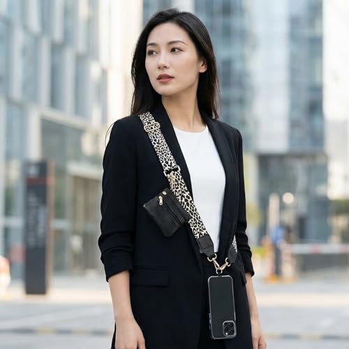 Phone Lanyard Crossbody with Zipper Pouch, Adjustable Phone Strap with Detachable Wallet/Wrist, Holds Multiple Cards & Cash, Clip and Go Strap Women/Teacher Gift for All Phone, Leopard - color: Leopard