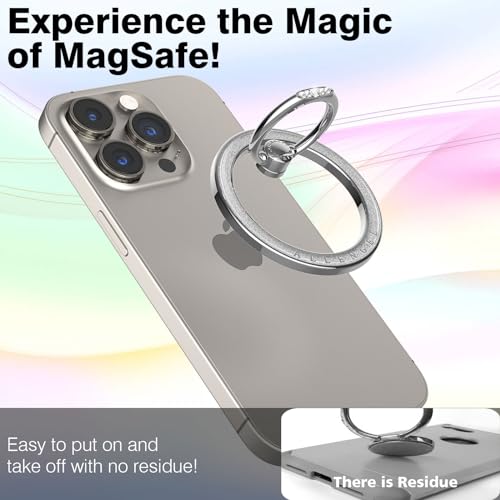Allengel Magnetic Phone Grip for MagSafe, Magnetic Ring Holder Compatible with MagSafe Phone Ring, 360°Rotating Finger Kickstand for iPhone 16 Pro Max 15 14 13 12 Plus & Android Phone(Bling Silver) - color: Bling Silver