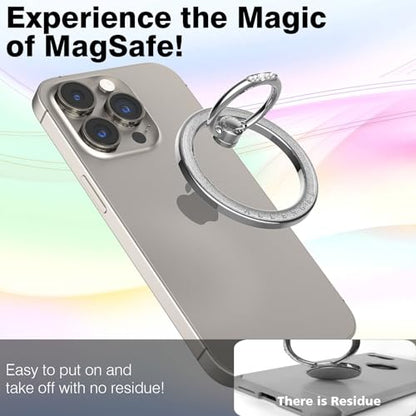 Allengel Magnetic Phone Grip for MagSafe, Magnetic Ring Holder Compatible with MagSafe Phone Ring, 360°Rotating Finger Kickstand for iPhone 16 Pro Max 15 14 13 12 Plus & Android Phone(Bling Silver) - color: Bling Silver