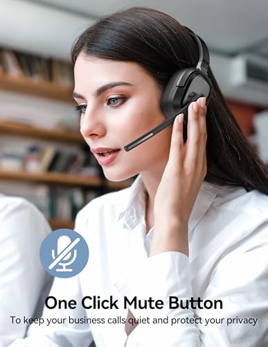 TECKNET Wireless Headset with Mic for Work, V6.0 Bluetooth Headset with AI Noise-Cancelling Microphone & USB-A Dongle, 50H Playtime & Mute, On-Ear Headphones for PC, Laptop, Phone, Office & Trucker