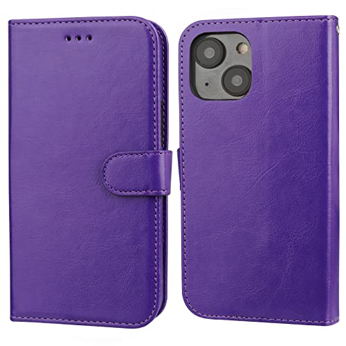 Bocasal Detachable Wallet Case Card Holder for iPhone 14, Purple | RFID Blocking Kickstand Card Slots Holder PU Leather Magnetic Shockproof Wrist Strap Removable Flip Protective Cover 6.1 inch - color: Purple