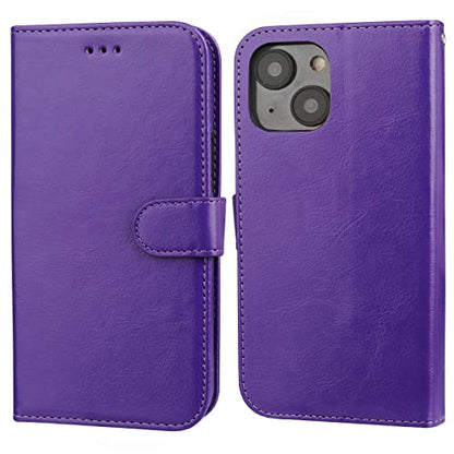 Bocasal Detachable Wallet Case Card Holder for iPhone 14, Purple | RFID Blocking Kickstand Card Slots Holder PU Leather Magnetic Shockproof Wrist Strap Removable Flip Protective Cover 6.1 inch - color: Purple